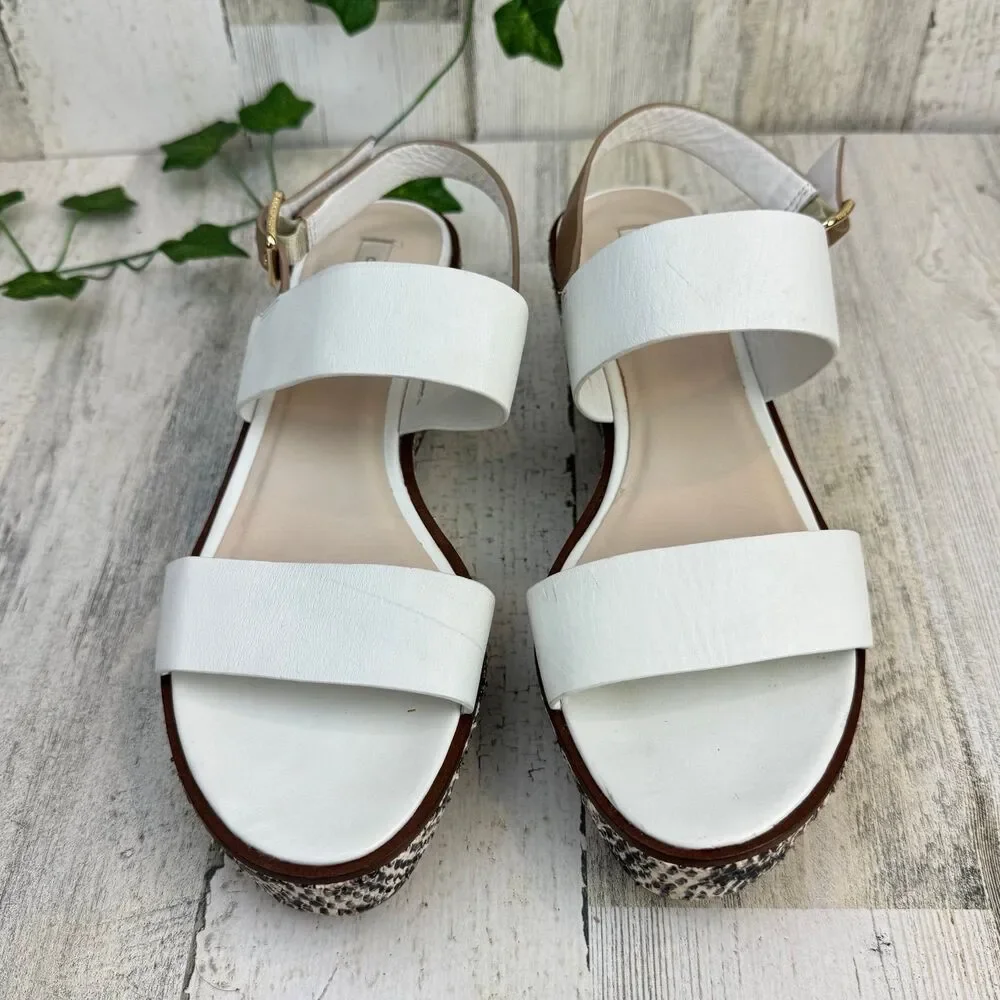 Cole Haan Cambon Leather Brown White Snake Print Platform Sandal Sz 7.5B